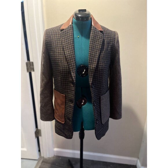 Tweed + Faux Leather + Wool Beige, Navy, Tan + Brown Multi-Fabric Academia Overs - Picture 1 of 9